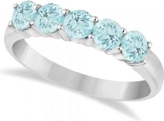 Allurez Five Stone Aquamarine Ring 14k White Gold (1.60ctw)