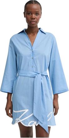 Karl Lagerfeld DNA Signature Beachjurk - Dames - Shirt Kleedjes - Blauw - L - Katoen - Kleedjes