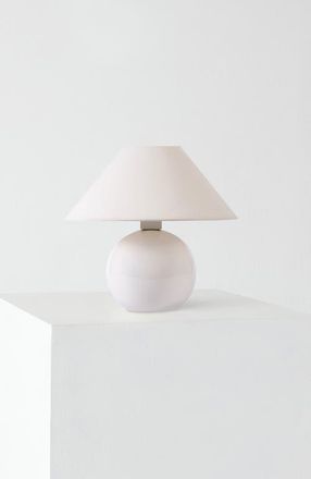 Brightech Fiona 11 Round Ceramic Coastal LED Bedside Table Lamp with Classic Empire Shade in Cream at Nordstrom