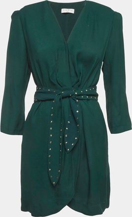 Sandro Green Crepe Belted Mini Wrap Dress