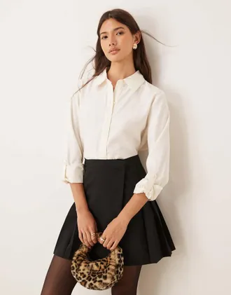 Jacqueline de Yong oversized shirt with seam detail in cream-White