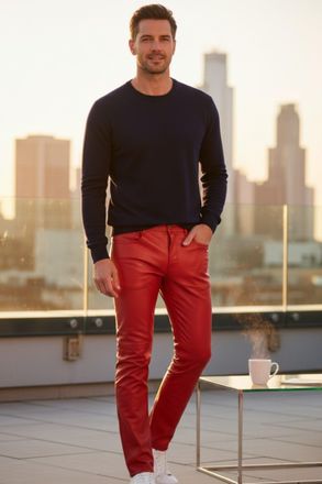 Infinity Leather Mens Red Lamb Leather 501 Biker Jeans - Shadow