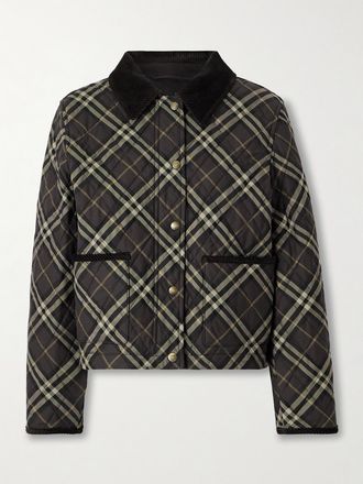 Burberry Giacca In Cotone Trapuntato A Quadri Con Finiture In Velluto A Coste - Marrone