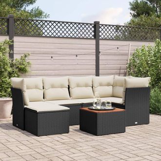 vidaXL Set De Comedor De Jard&iacute;n 7 Pzas Y Cojines Rat&aacute;n Sint&eacute;tico Negro Vidaxl
