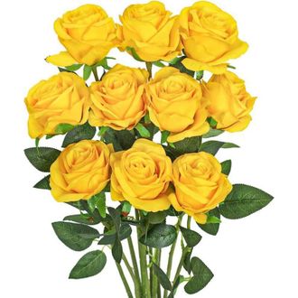 OEM Juego De 10 Rosas Artificiales De Seda De Tallo Largo Para Ramos De Novia, Centros De Mesa O Decoraci&oacute;n Del Hogar (amarillas)