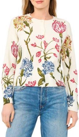 CeCe by Cynthia Steffe Floral Cardigan in New Ivory Floral at Nordstrom Rack, Size X-Large