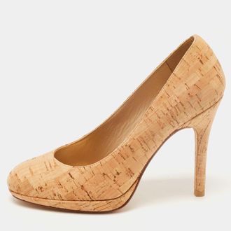 Stuart Weitzman Beige Cork Round Toe Pumps