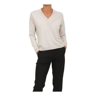 Anna Molinari Maglia - Dames - V-hals truien - Beige - M - Wol - Truien & Vesten