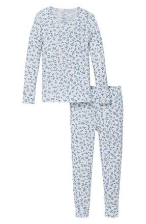 Petite Plume Kids Pima Cotton Pointelle Fitted Two-Piece Pajamas in Blue at Nordstrom, Size 12-18M