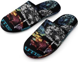 Generic AUTISM AWARENESS Mens Cozy Memory Foam Slippers Warm Cotton House Shoes Comfy Slipper for Indoor Outdoor