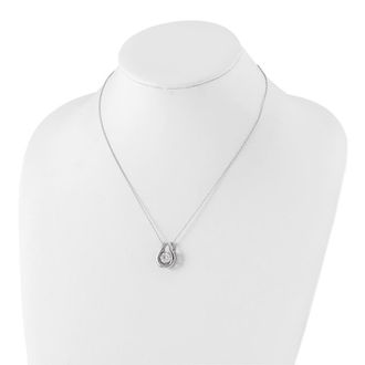Diamond2Deal Sterling Silver Rhodium-plated Cubic Zirconia Vibrating Stone Pendant Necklace