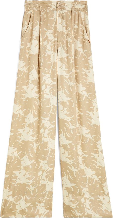 Pantaloni culotte gamba ampia in viscosa stampa tropical