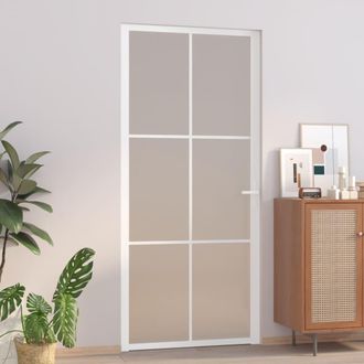 vidaXL Puerta Interior De Vidrio Y Aluminio Blanco Mate 93x201,5 Cm Vidaxl