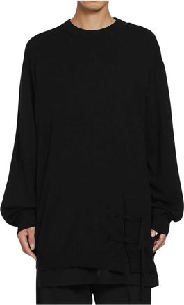 Yohji Yamamoto China Button Ronde Hals Po - Heren - Ronde hals truien - Zwart - L - Katoen - Truien & Vesten