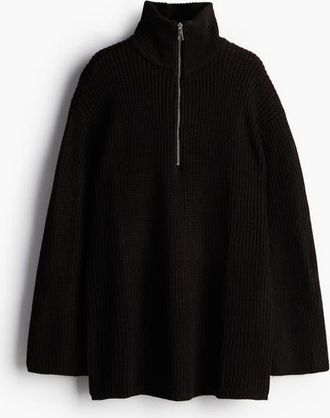 H&M Chunky-knit Zip-top Jumper in Black at Nordstrom, Size Xx-Small