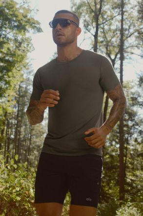 Alo | Conquer Reform Crewneck Short Sleeve Top in Olive Tree Green, Size: Medium