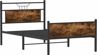 vidaXL Bed Frame without Mattress Smoked Oak 100x190 cm Engineered Wood Vidaxl