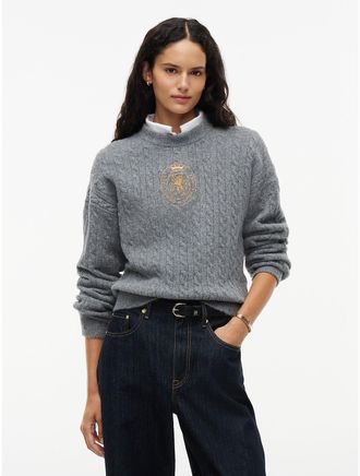 Tommy Hilfiger Womens Embroidered Crest Cable Knit Sweater - Medium Grey Heather - XL