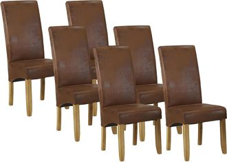 Vente-Unique Conjunto de 6 sillas SANTOS - Microfibra con aspecto piel envejecida - Patas de natural claro
