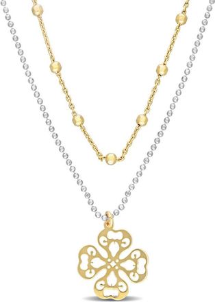Amour 2-Tone 2-Strand Ball Bead Chain Necklace In Yellow Plated Sterling Silver, 19 In