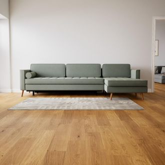 MYCS Ecksofa Lyvyn, grün, skandinavischer Stil, 3-Sitzer, mit Holzbeinen, konfigurierbar, 162 x 83 x 308 cm