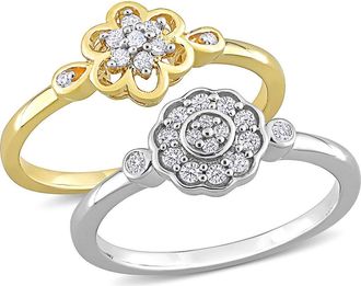 Delmar Set of 2 Sterling Silver Diamond Flower Rings - 0.14ct. in Gold/Silver at Nordstrom Rack, Size 7