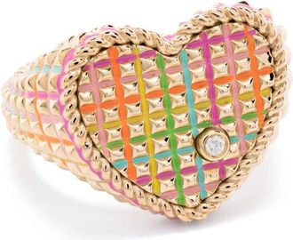 Yvonne Léon 9kt yellow gold Chevalière Coeur Picotti Email diamond signet ring - women - Diamond/9kt Yellow Gold/Enamel - 46