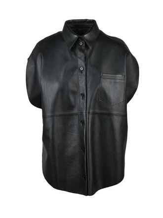 Maison Margiela Black Leather Shirt With Round Cut And Modern Silhouette