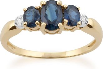Gemondo Classic Oval Sapphire & Diamond Trilogy Ring in 9ct Yellow Gold