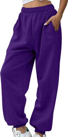 Generic Womens Cinch Sweatpants With Pockets Baggy Plain Tracksuit Bottoms Elasticated High Waist Wide Leg Trousers Running Workout Sports Trousers Harem Jogg