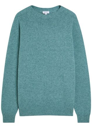 Sunspel Melang&eacute; Wool Jumper - Light Blue - XL