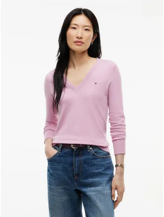 Tommy Hilfiger Womens Viscose-Blend V-Neck Sweater - Mystic Orchid - XXL