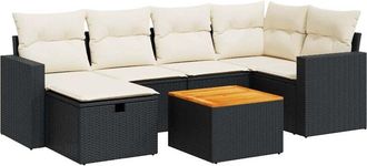 vidaXL Set De Sof&aacute;s De Jard&iacute;n 7 Pzas Con Cojines Rat&aacute;n Sint&eacute;tico Negro Vidaxl