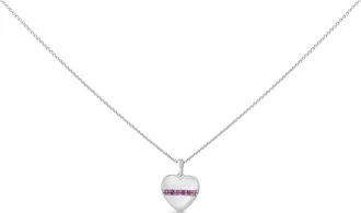 House of Brilliance Sterling Silver Pink Sapphire Bar Heart Pendant Necklace