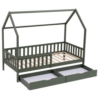 Happy Garden Cama caba&ntilde;a infantil con cajones verde 190x90cm