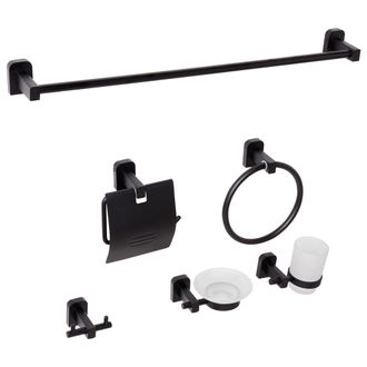 Beliani Beliani - Conjunto De 6 Accesorios De Ba&ntilde;o Estilo Elegante De Aluminio Con Vaso Y Jabonera Negro Pocone