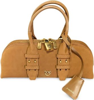 Pinko Kleine Horizontale Schoudertas - Dames - Handtassen - Bruin - ONE Size - Nylon - Tassen