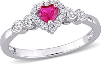 Mimi & Max 2/5ct TGW Created Ruby Created White Sapphire and Diamond-Accent Halo Heart Ring in Sterling Silver