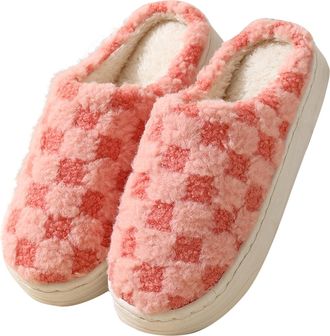 Generic Womens House Slippers Warm Casual Ladies Winter Shoes Stylish Fleece Lining Plaid Non-Slip Cute Comfortable Cosy Indoor Outdoor Slippers Daily