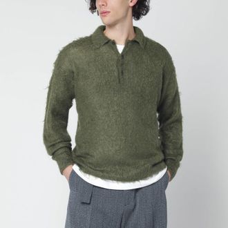 Auralee Olive green brushed mohair-blend polo