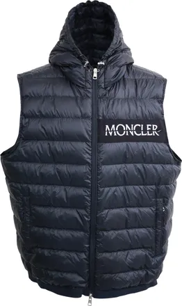 Moncler Laruns Down Logo-Print Gilet In Navy Blue Nylon