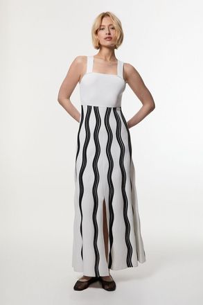 Karen Millen Womens Contrast Wave Knit A-Line Knitted Strappy Dress - Cream Polyamide - Size X-Small