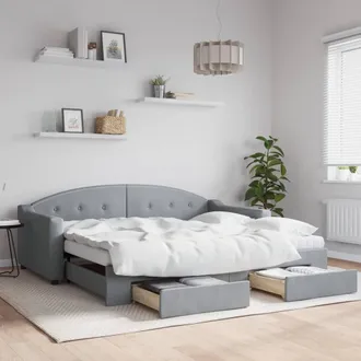 vidaXL Sof&aacute; Cama Nido Con Cajones Tela Gris Claro 90x190 Cm Vidaxl