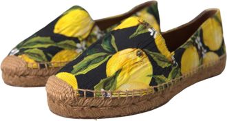 Dolce & Gabbana Womens Multicolor Lemon Slip On Espadrilles Shoes Viscose Cotton