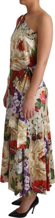 Dolce & Gabbana Womens Print Silk Stretch One Shoulder Dress Floral Elastane