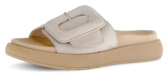 Gabor Pantolette GABOR, Damen, Gr. 36, beige (hellbeige), Ziegenveloursleder, unifarben, Schuhe Pantolette, Plateau, Sommerschuh, Schlappen mit grosser Zier