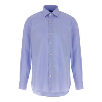 Finamore Napoli Shirt - Heren - Zakelijke Overhemden - Blauw - 4XL - Katoen - Overhemden