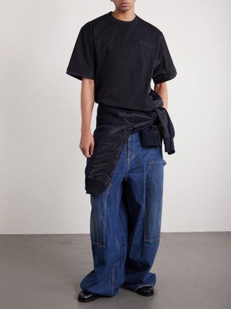 sacai Appliqu&eacute;d Shell-Trimmed Cotton-Jersey T-Shirt