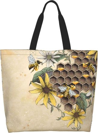 Generic Retro Vintage Honey Bee Carry Bag Large Capacity Shopper Bag Reusable Handbags For Travel Picnic Daily Use