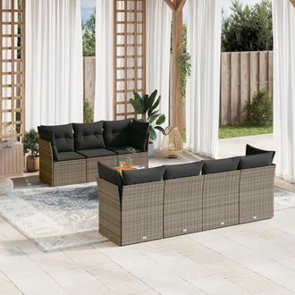 vidaXL Set De Sof&aacute;s De Jard&iacute;n Y Cojines 8 Piezas Rat&aacute;n Sint&eacute;tico Gris Vidaxl